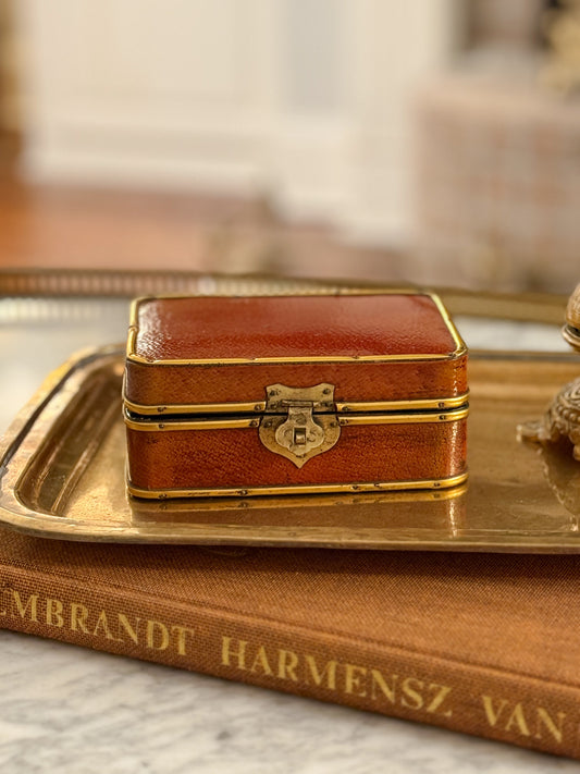 Vintage Leather Box with Brass Shield Clasp