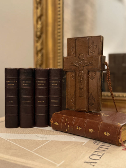 Antique French Leather Prayer Book with Crucifix Case