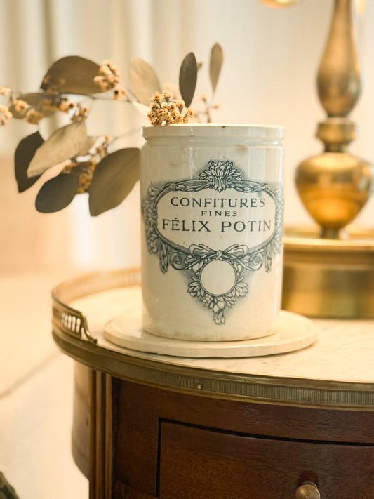 French Advertising Jar “Confitures Fines Félix Potin” | Badonviller Porcelain