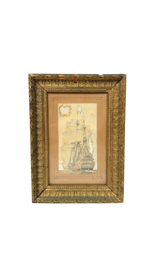 French Maritime Watercolor in Gilt Frame