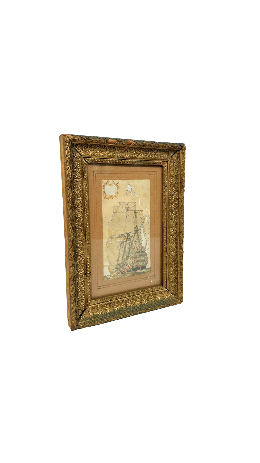 French Maritime Watercolor in Gilt Frame