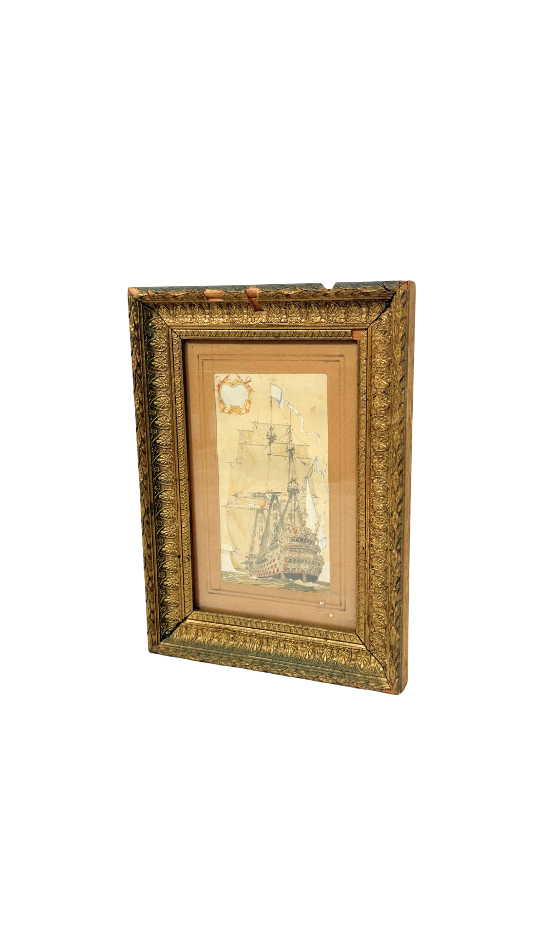 French Maritime Watercolor in Gilt Frame