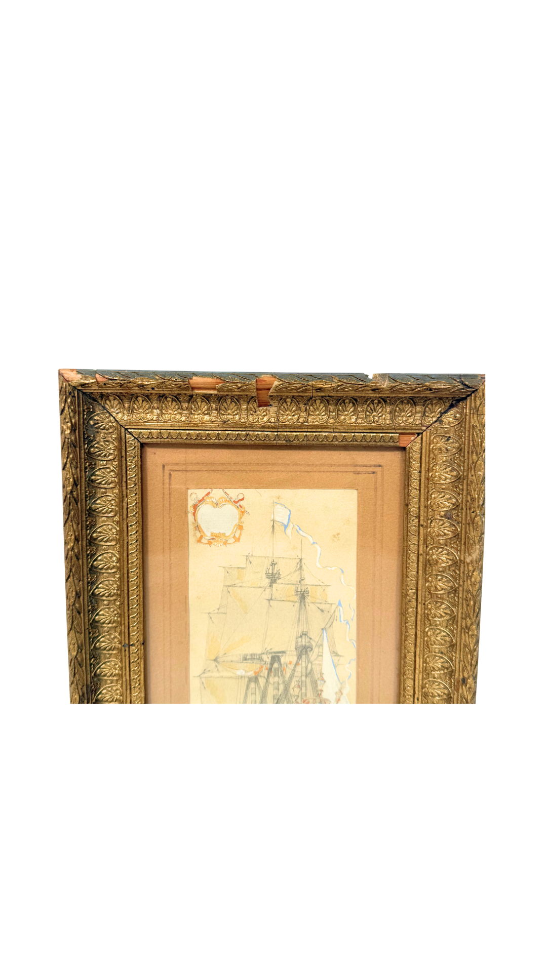 French Maritime Watercolor in Gilt Frame