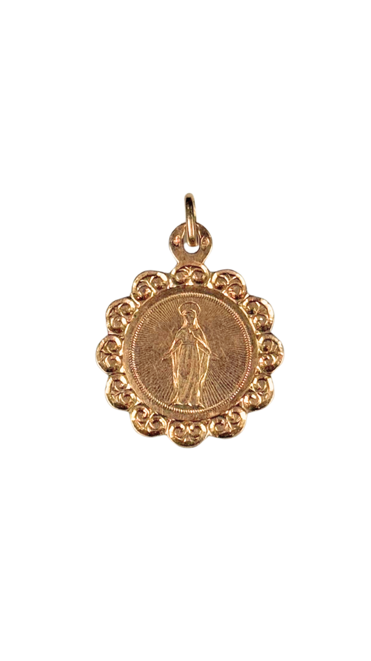 14k Gold Pendant – Our Lady of Grace (Miraculous Medal Style)