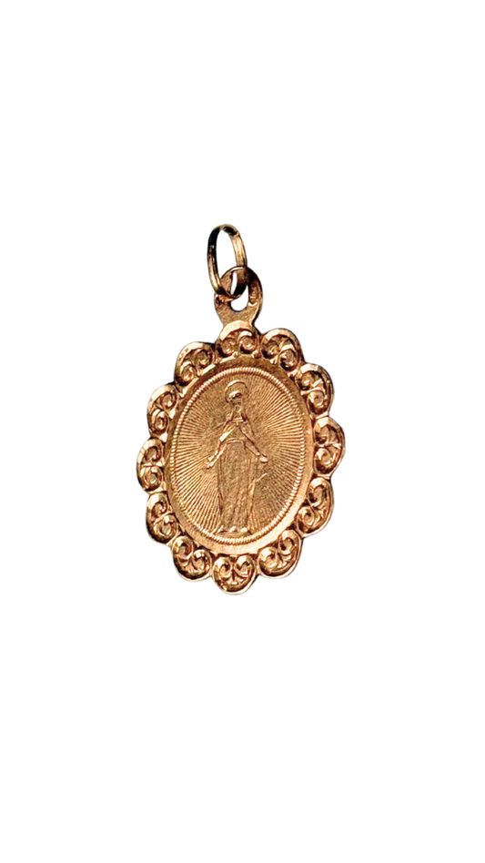 14k Gold Pendant – Our Lady of Grace (Miraculous Medal Style)