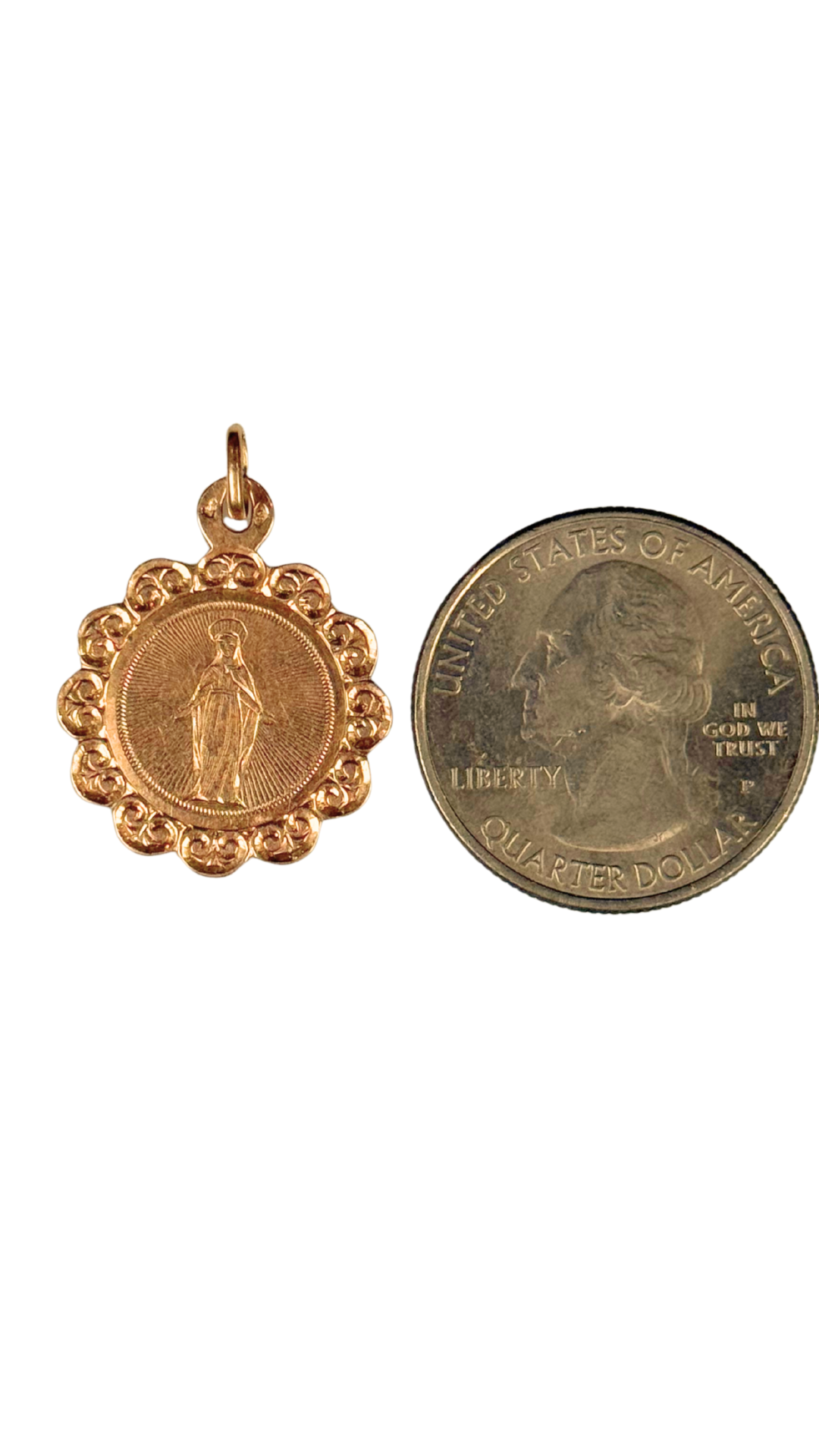 14k Gold Pendant – Our Lady of Grace (Miraculous Medal Style)