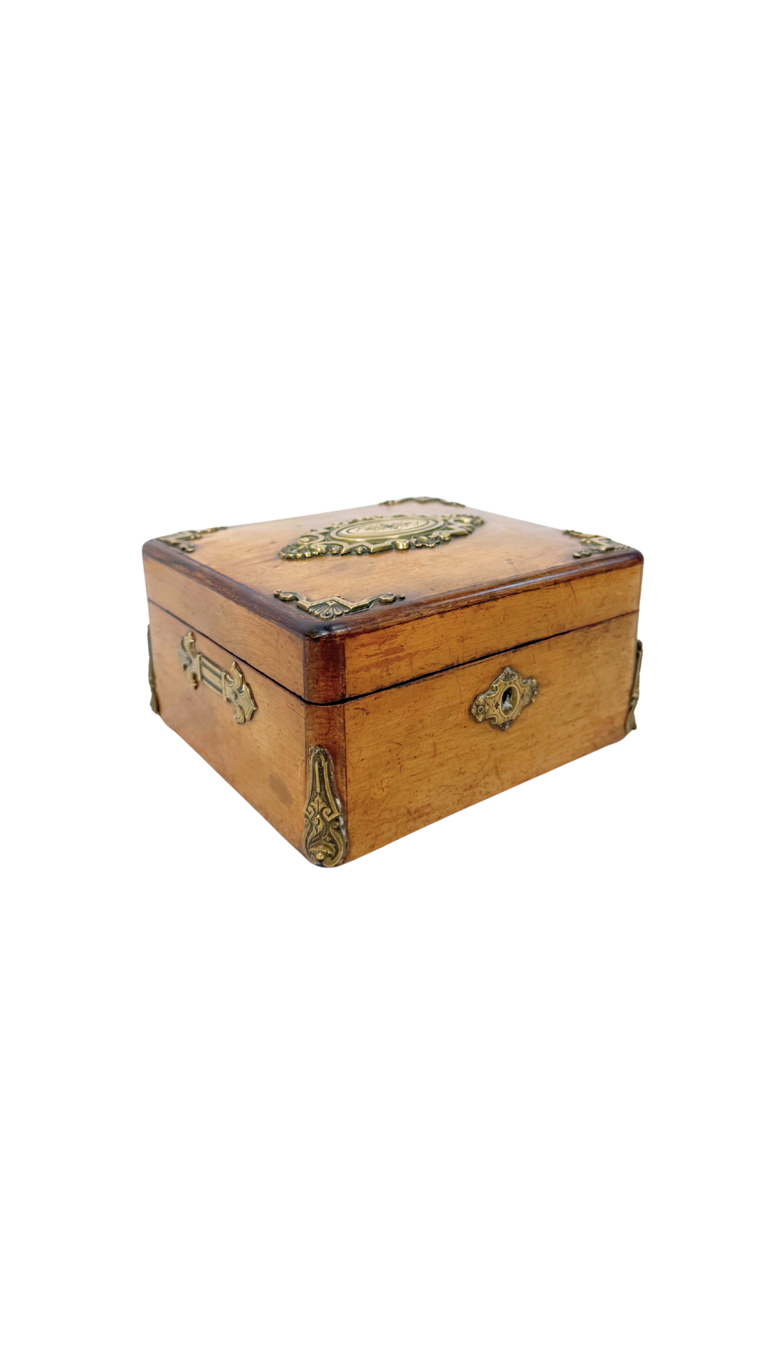 French Inlaid Wood Box with Key