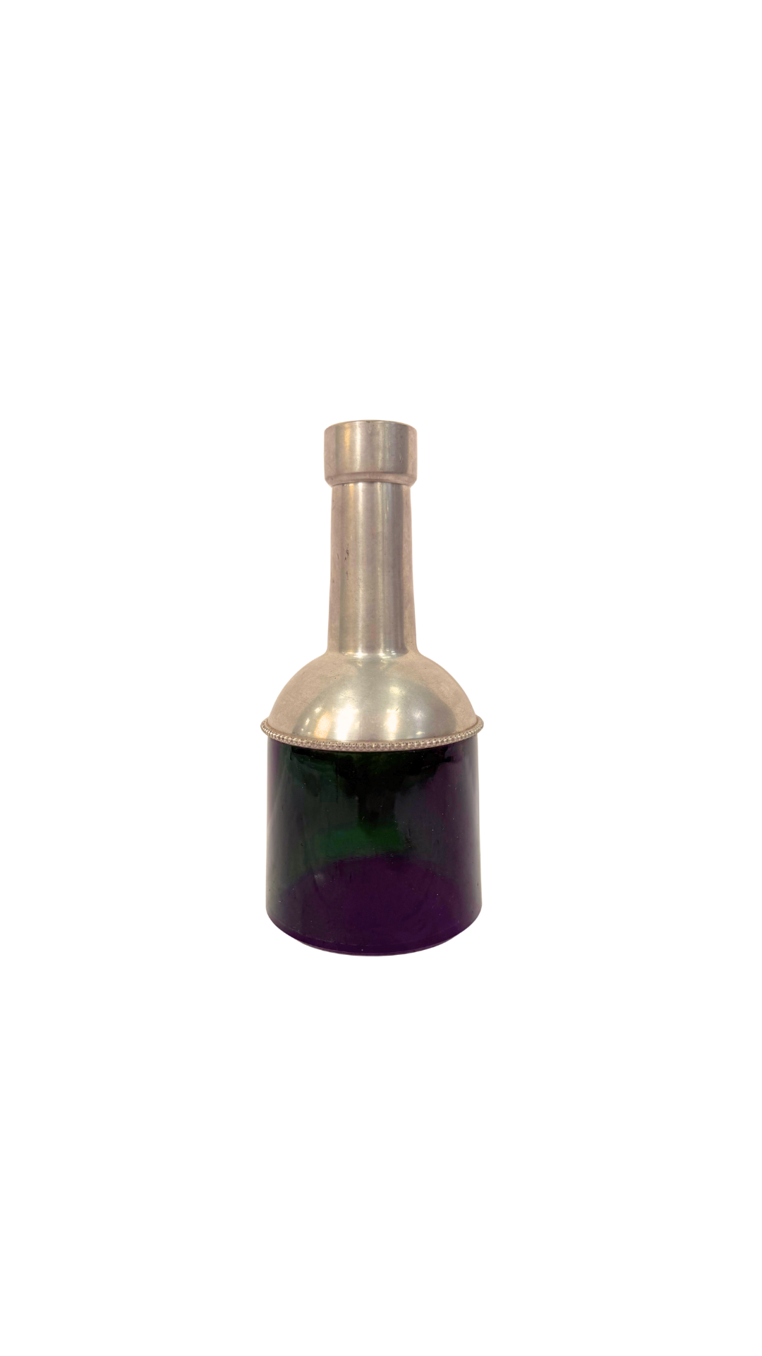 French Pewter and Green Glass Whiskey Decanter