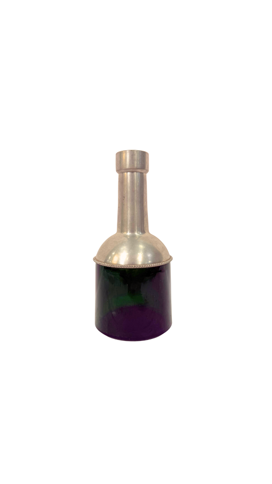 French Pewter and Green Glass Whiskey Decanter