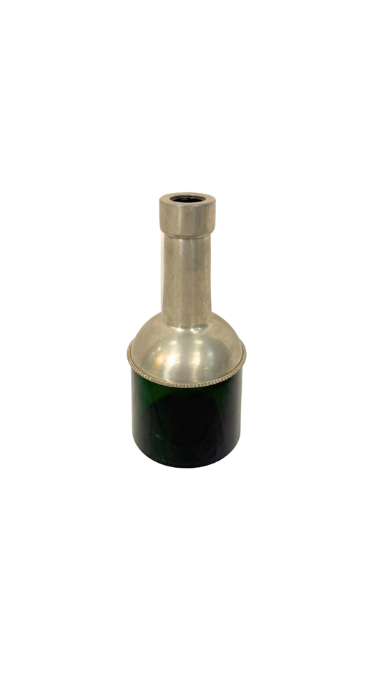 French Pewter and Green Glass Whiskey Decanter