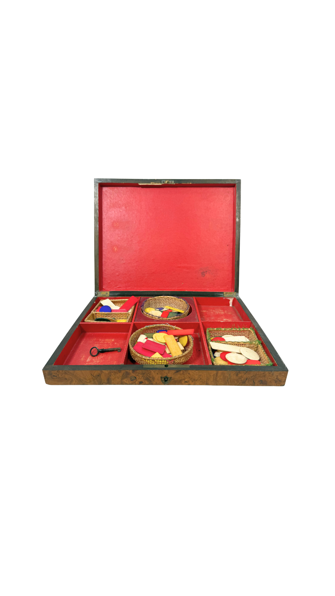Burl Wood and Brass Inlaid Game Box