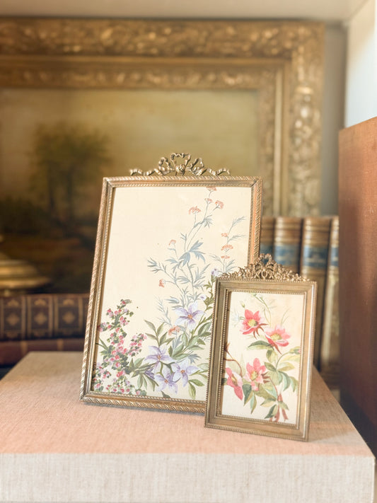 French Clematis & Wildflower Study in Gilt Frame