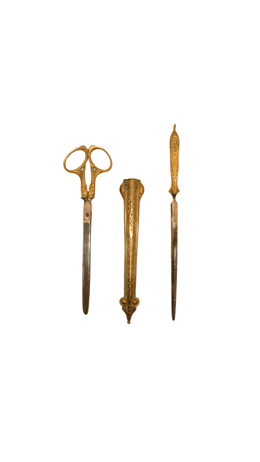 French Gilt Desk Set with Scissors & Letter Opener