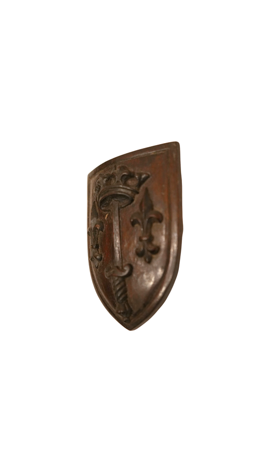Antique French Carved Wood Jeanne d’Arc Heraldic Plaque