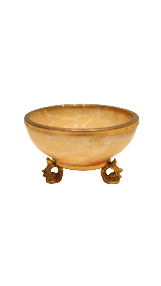 Vintage French Onyx & Brass Footed Bowl
