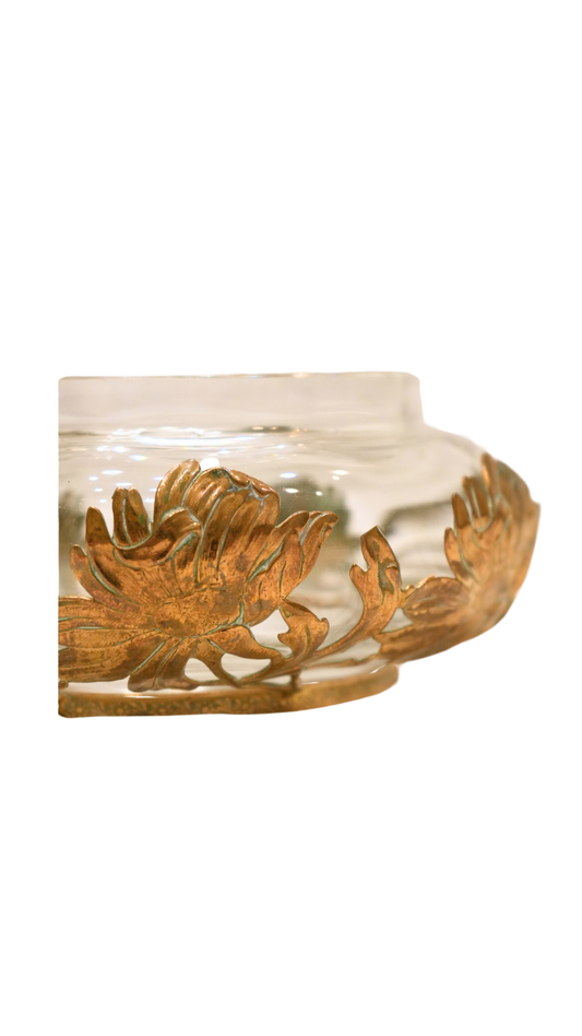 French Glass Bowl with Bronze Chrysanthemum Mount