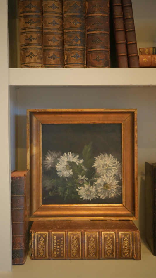 Antique French White Chrysanthemum Still Life