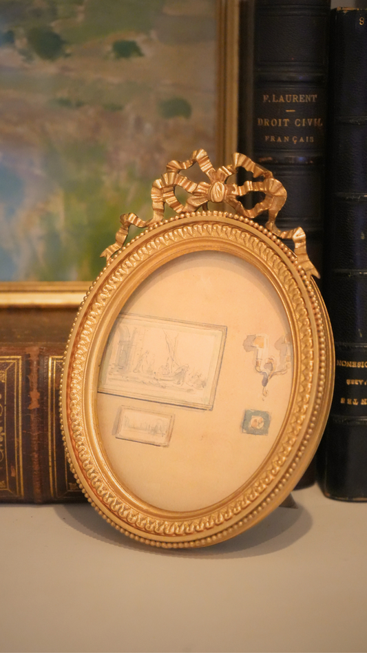 French Louis XVI Gilt Bronze Oval Bow Frame