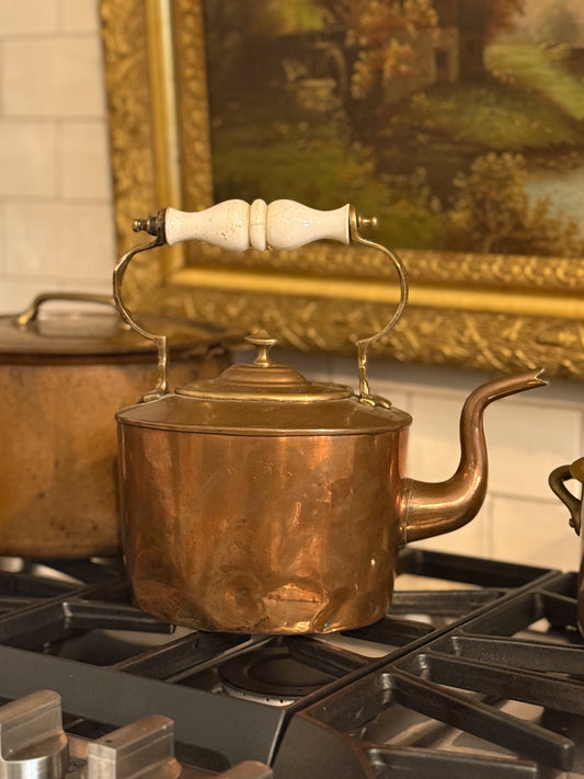 French Copper Kettle with Ironstone Handle
