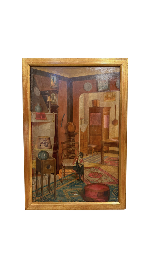 Antique French Interior Painting L. Bryant 1920s