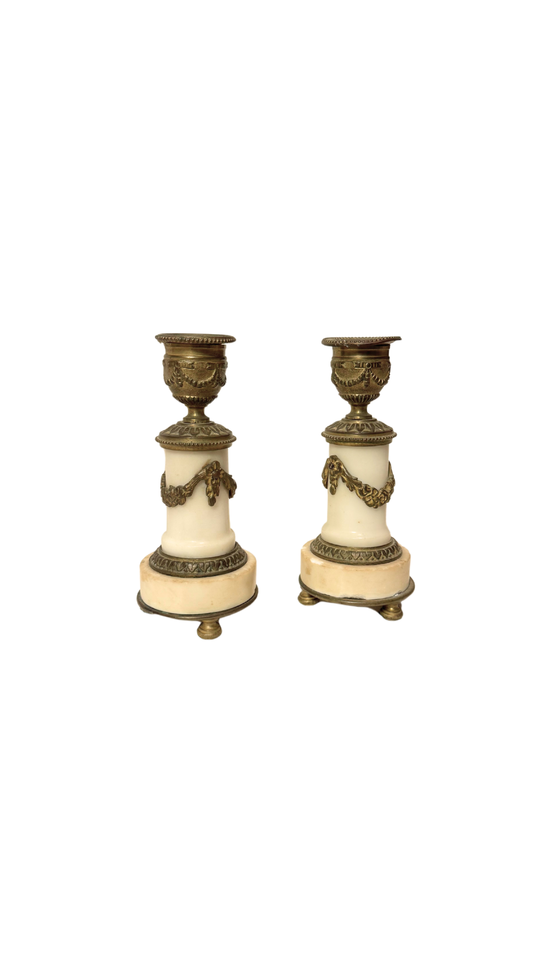 Antique French Alabaster and Bronze Candlesticks