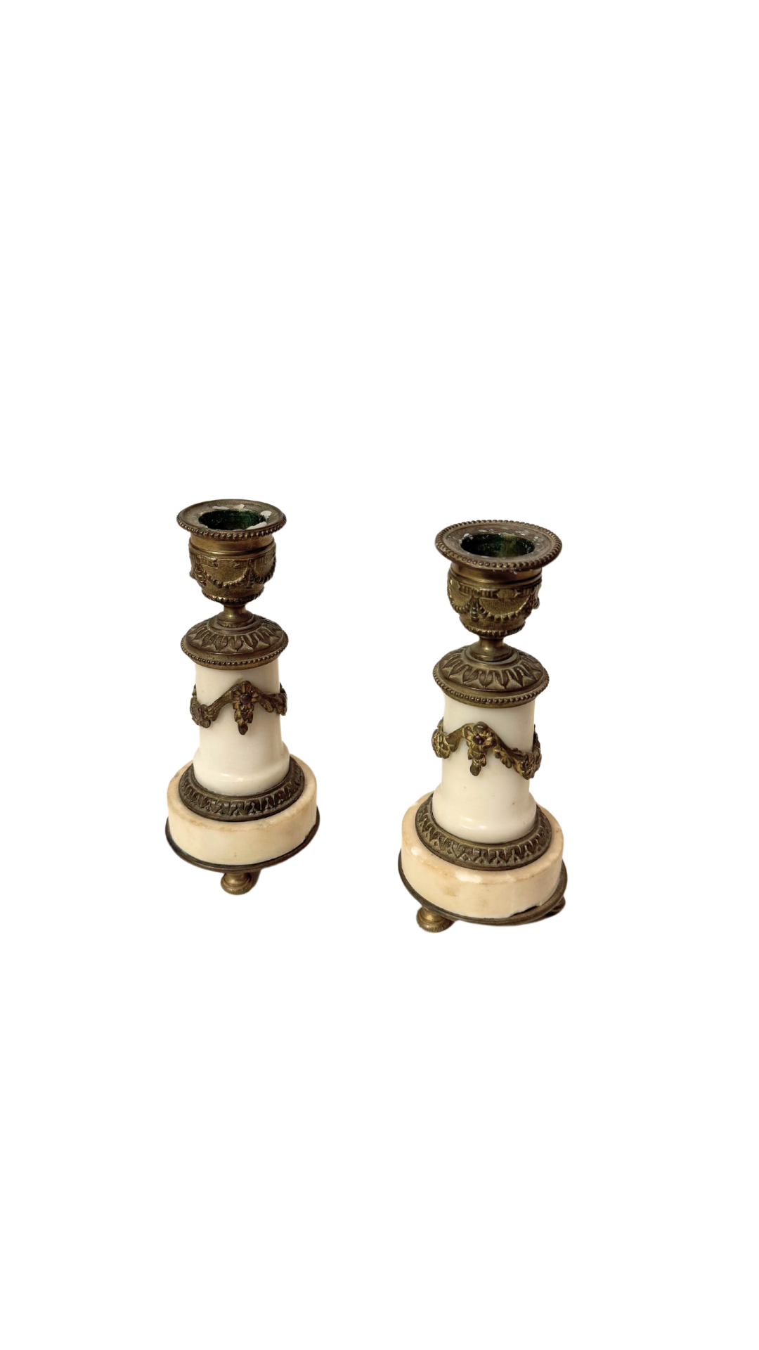 Antique French Alabaster and Bronze Candlesticks
