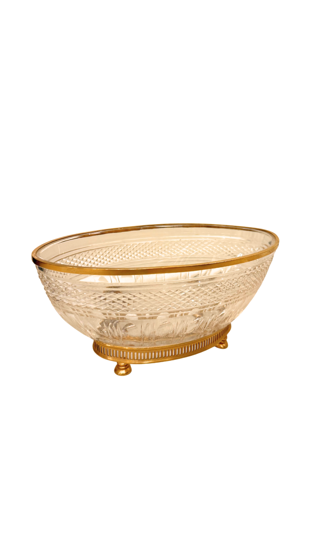 French Oval Cut Crystal & Gilt Bronze Bowl