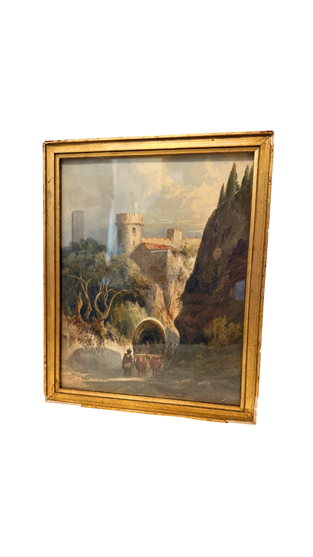 19th-Century Watercolor by Émile Roux – Cornedo, Italy (1852)