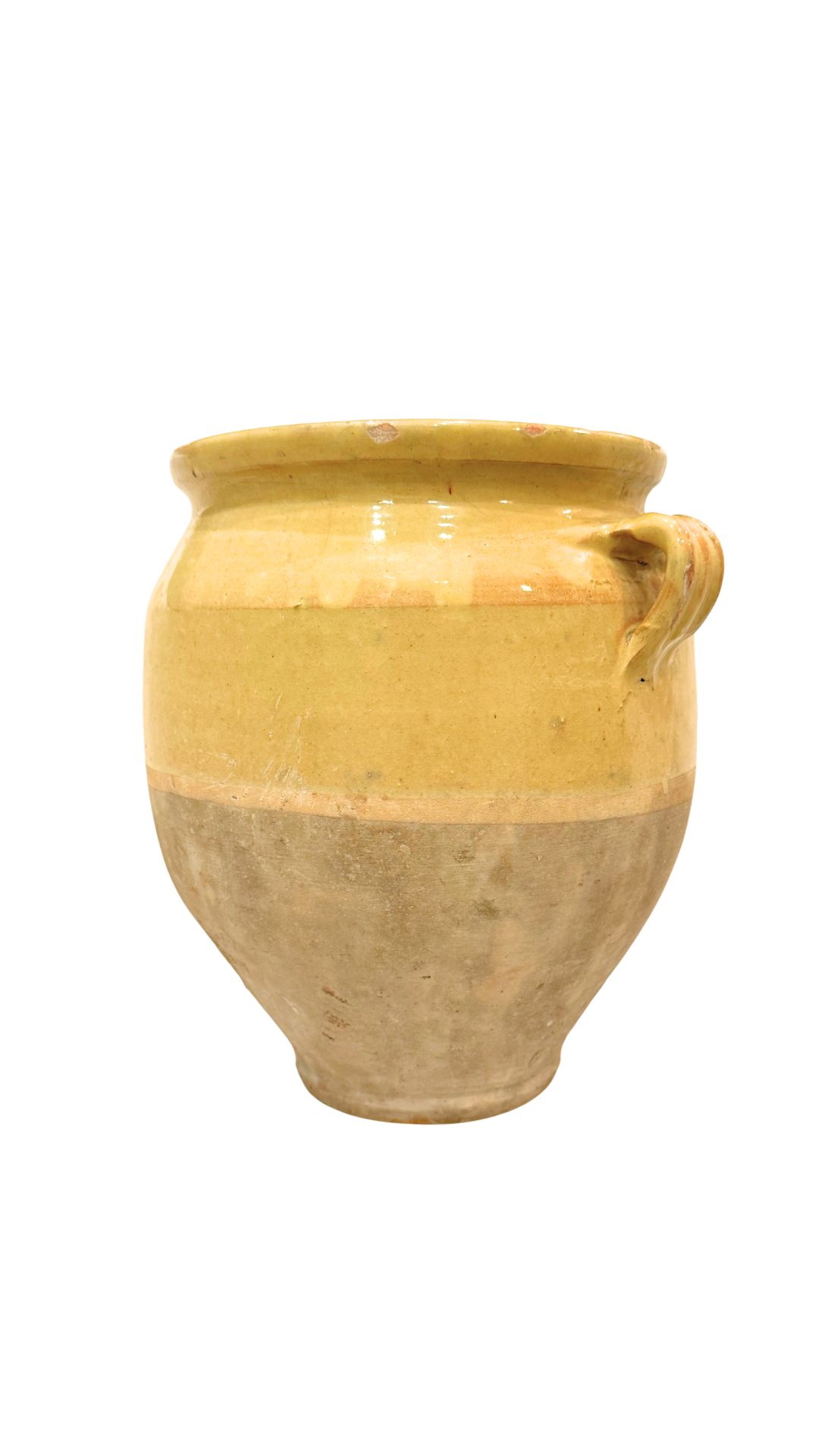 19th-Century French Confit Pot with Warm Pale Ochre Glaze