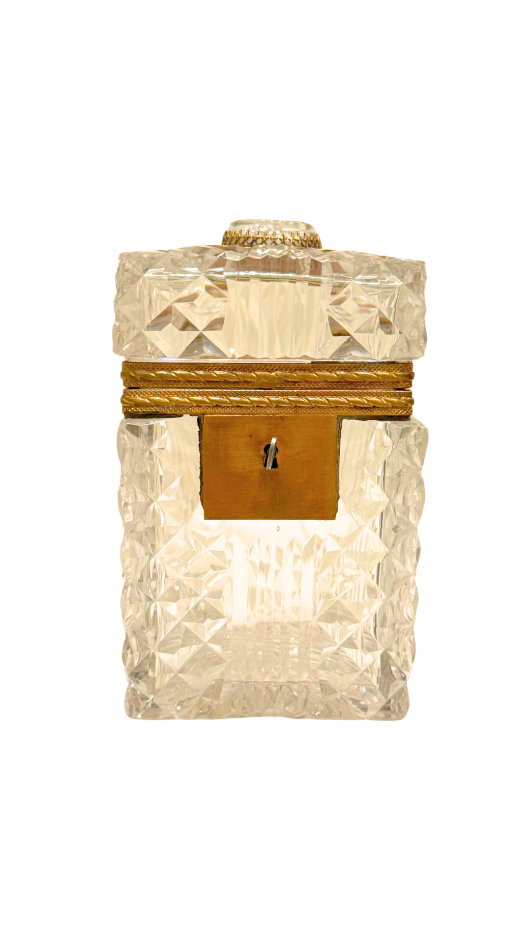 Antique French Diamond-Cut Crystal Casket with Medallion