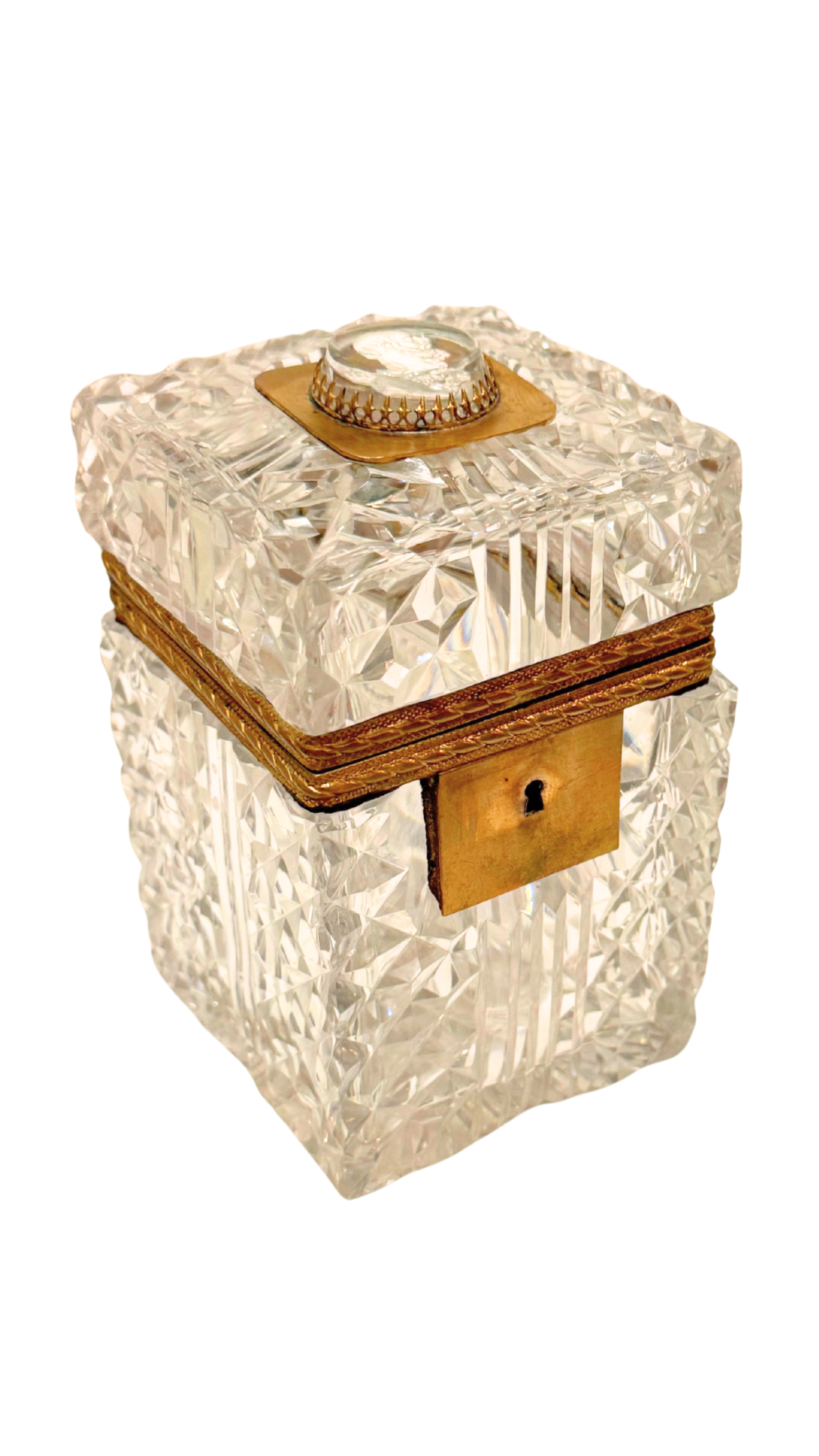 Antique French Diamond-Cut Crystal Casket with Medallion