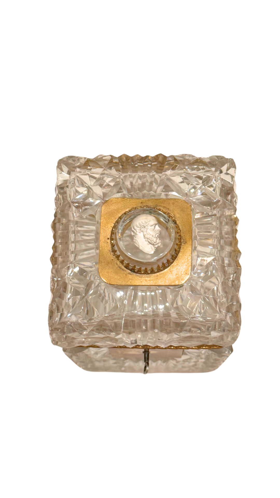 Antique French Diamond-Cut Crystal Casket with Medallion
