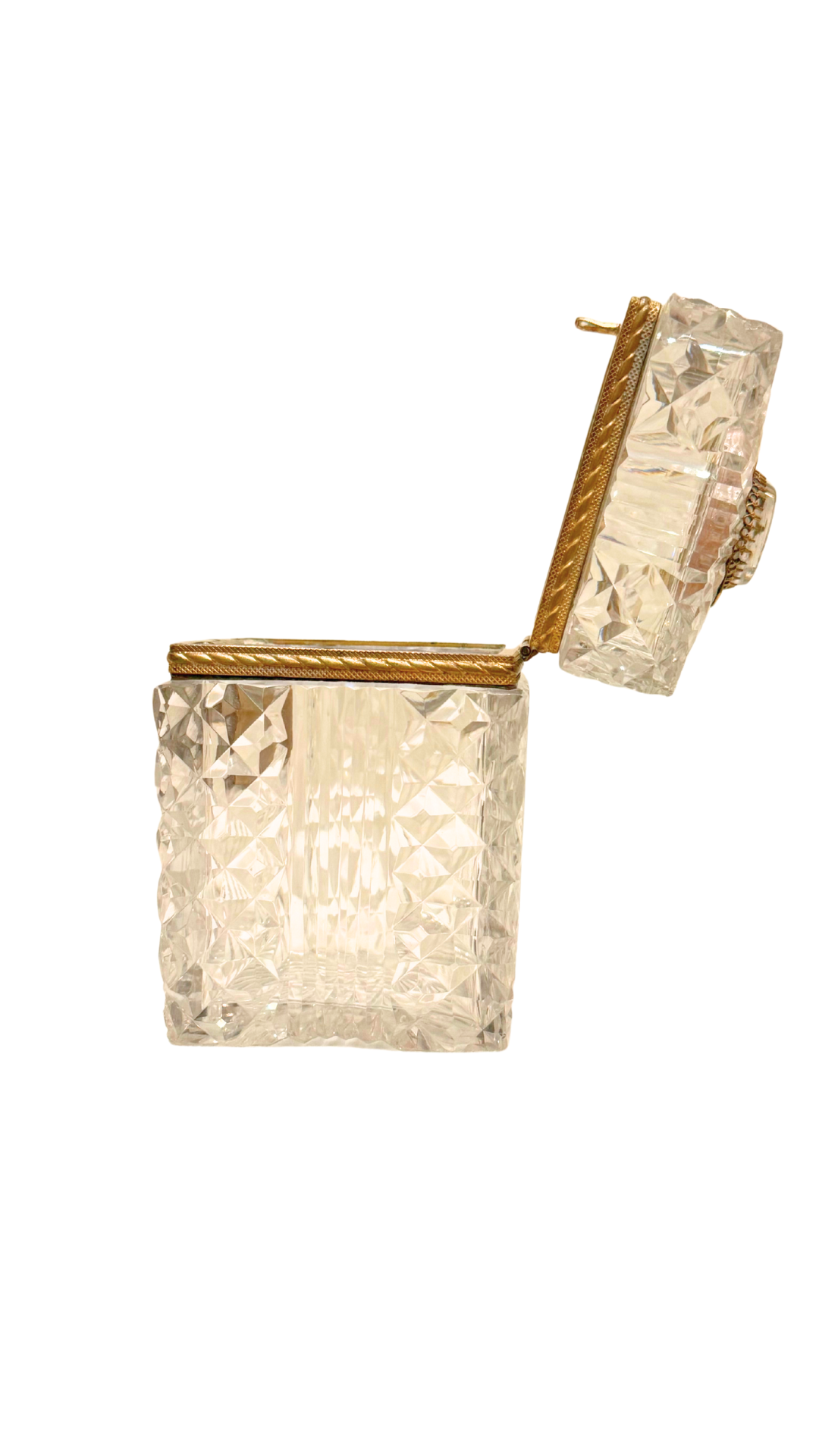 Antique French Diamond-Cut Crystal Casket with Medallion