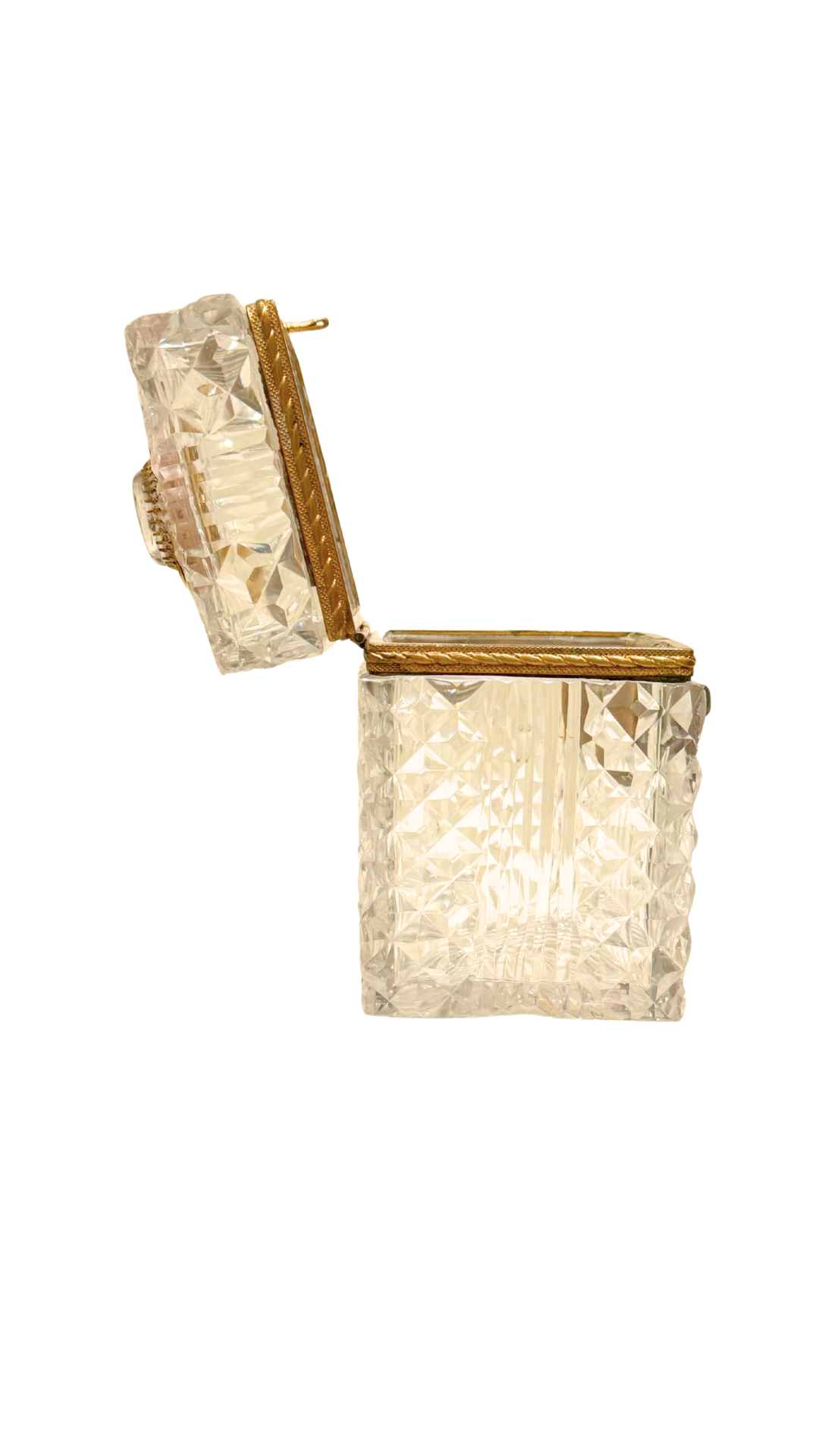 Antique French Diamond-Cut Crystal Casket with Medallion