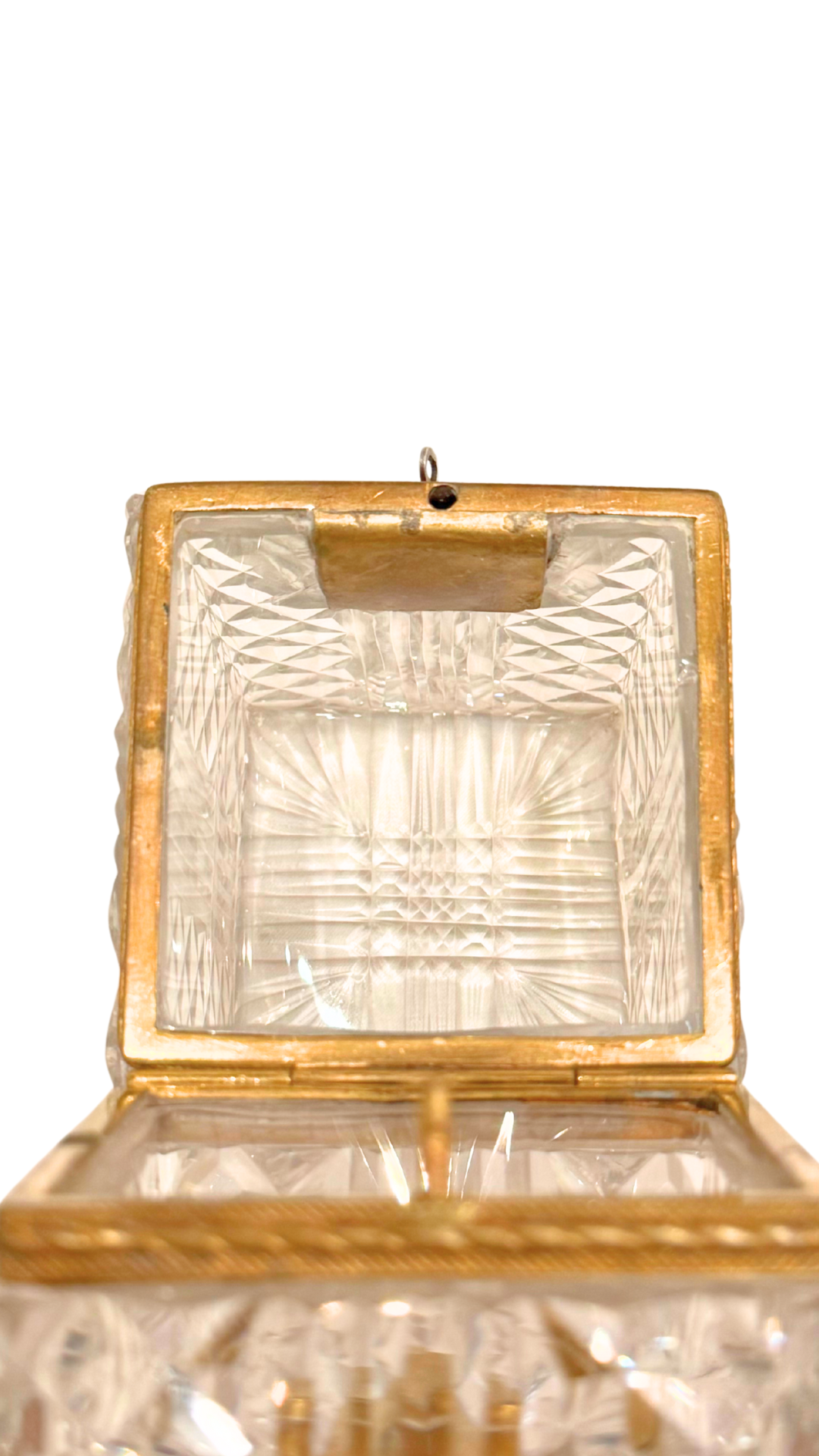 Antique French Diamond-Cut Crystal Casket with Medallion