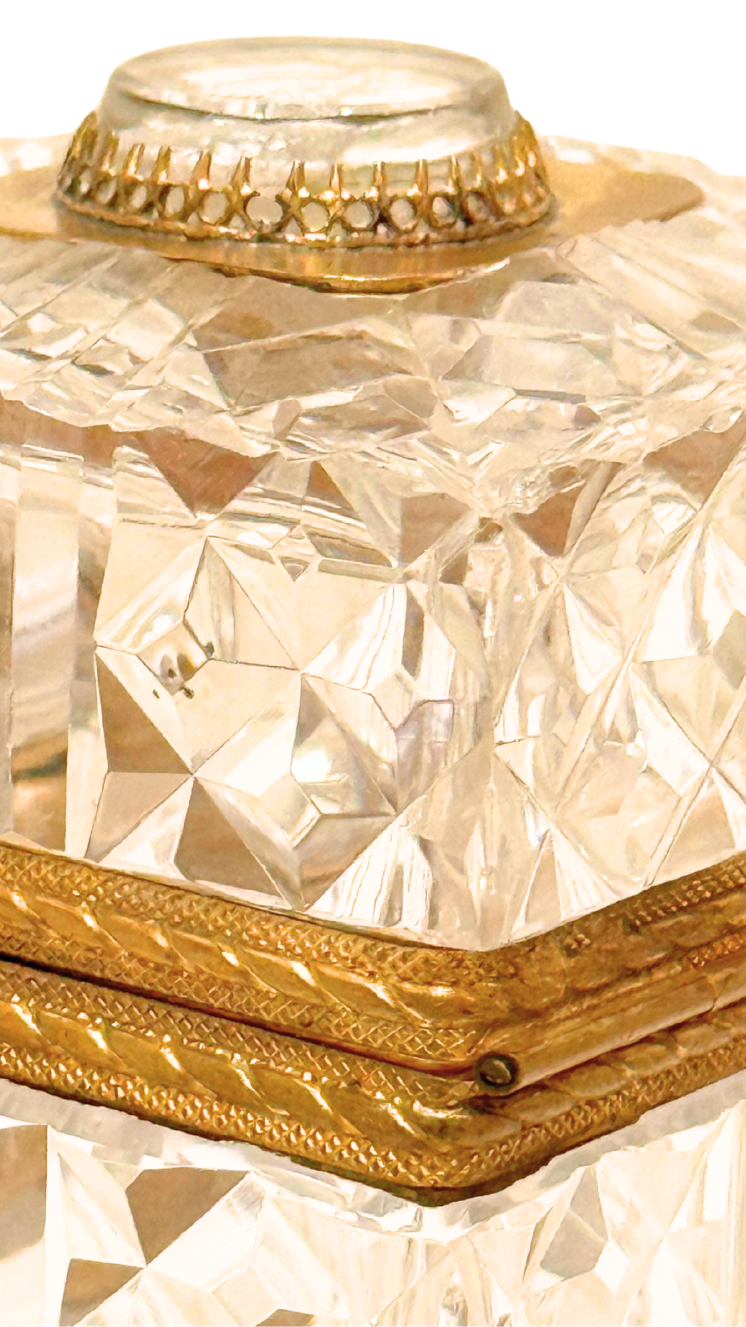 Antique French Diamond-Cut Crystal Casket with Medallion