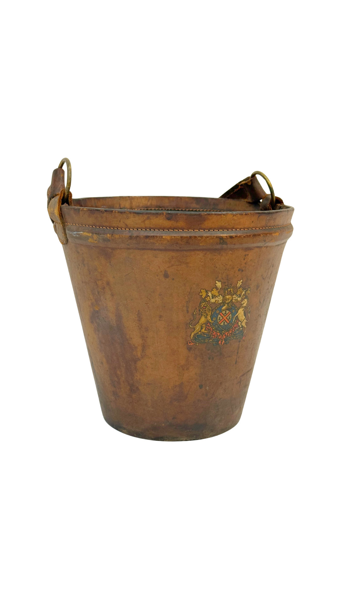 19th-Century English Leather Fire Bucket with Armorial Crest