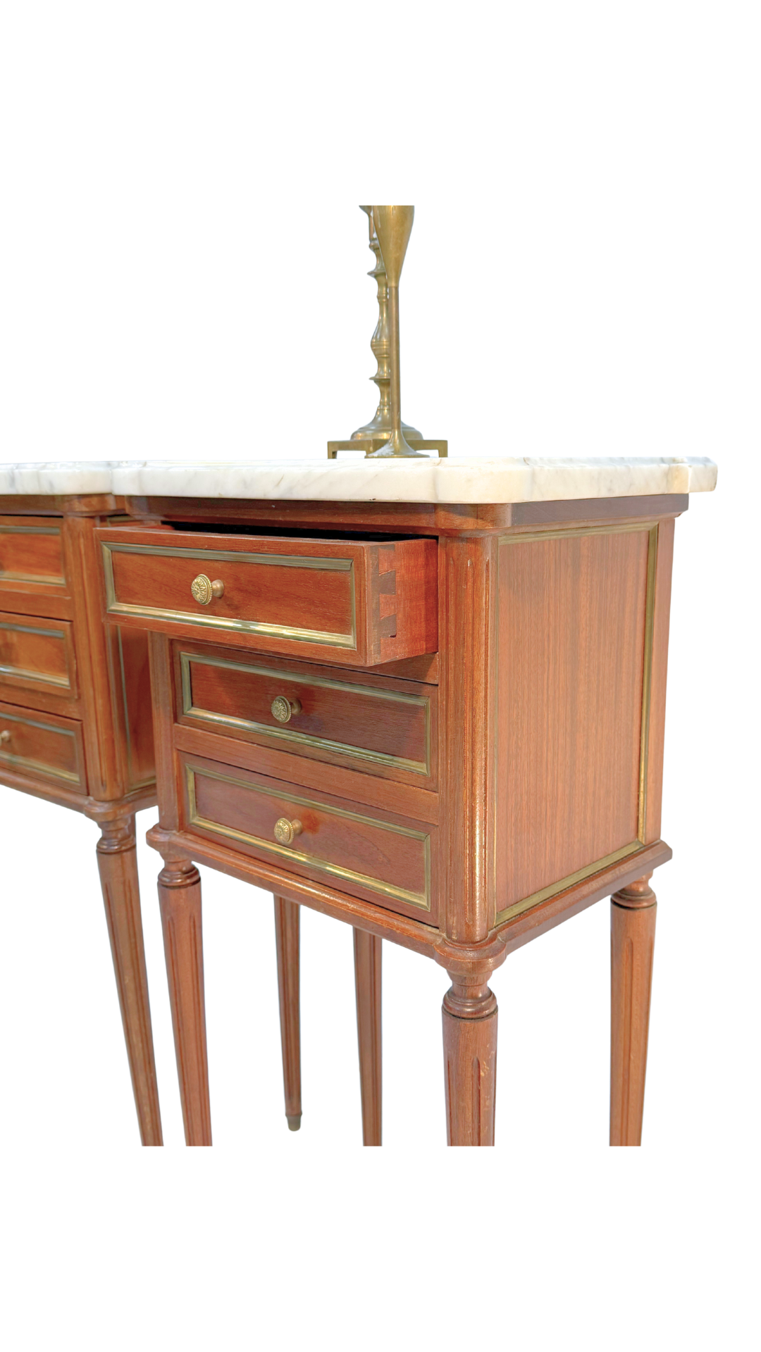 Pair of French Louis XVI Style Mahogany & Marble Nightstands