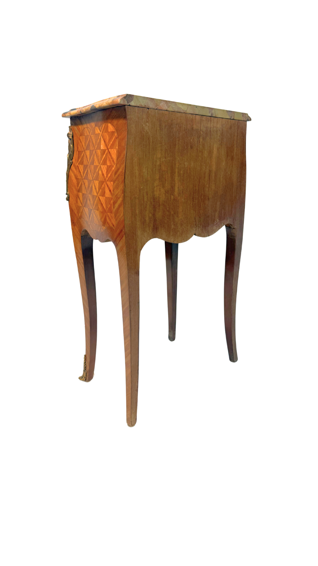 French Louis XV Style Parquetry Side Table with Breccia Marble Top