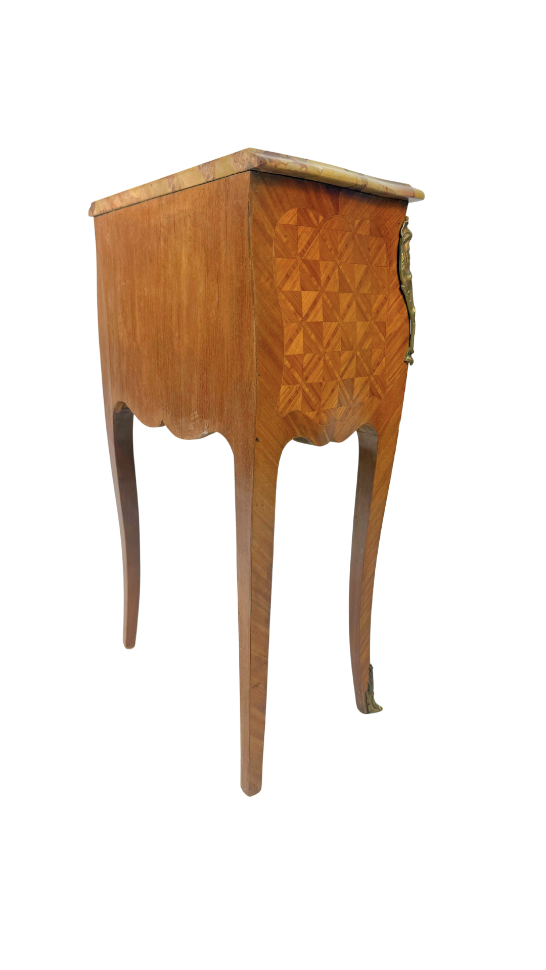 French Louis XV Style Parquetry Side Table with Breccia Marble Top