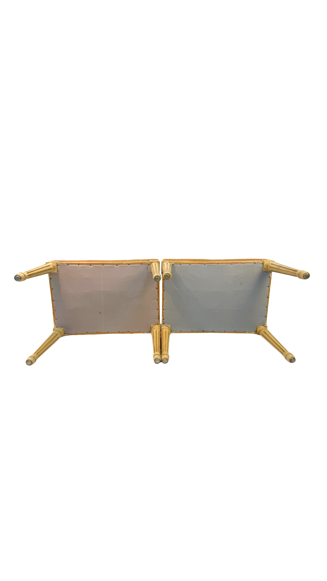 Pair of French Louis XVI Style Painted Benches with Peachy Suede Upholstery