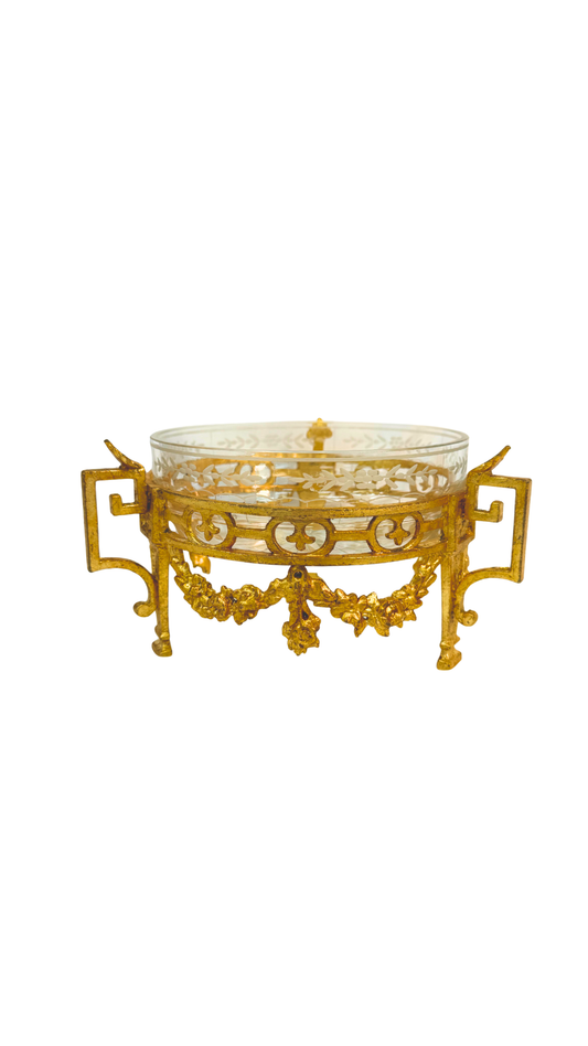French Doré Bronze and Etched Crystal Dish