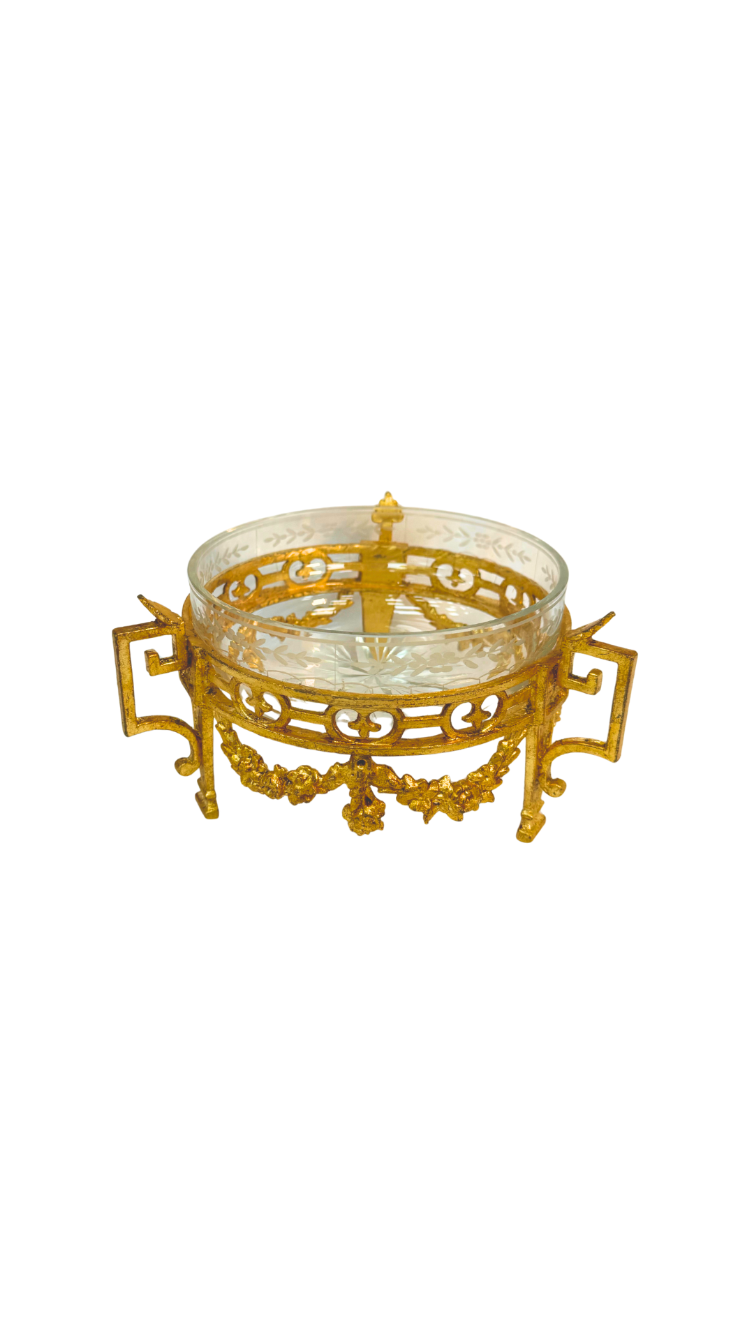 French Doré Bronze and Etched Crystal Dish