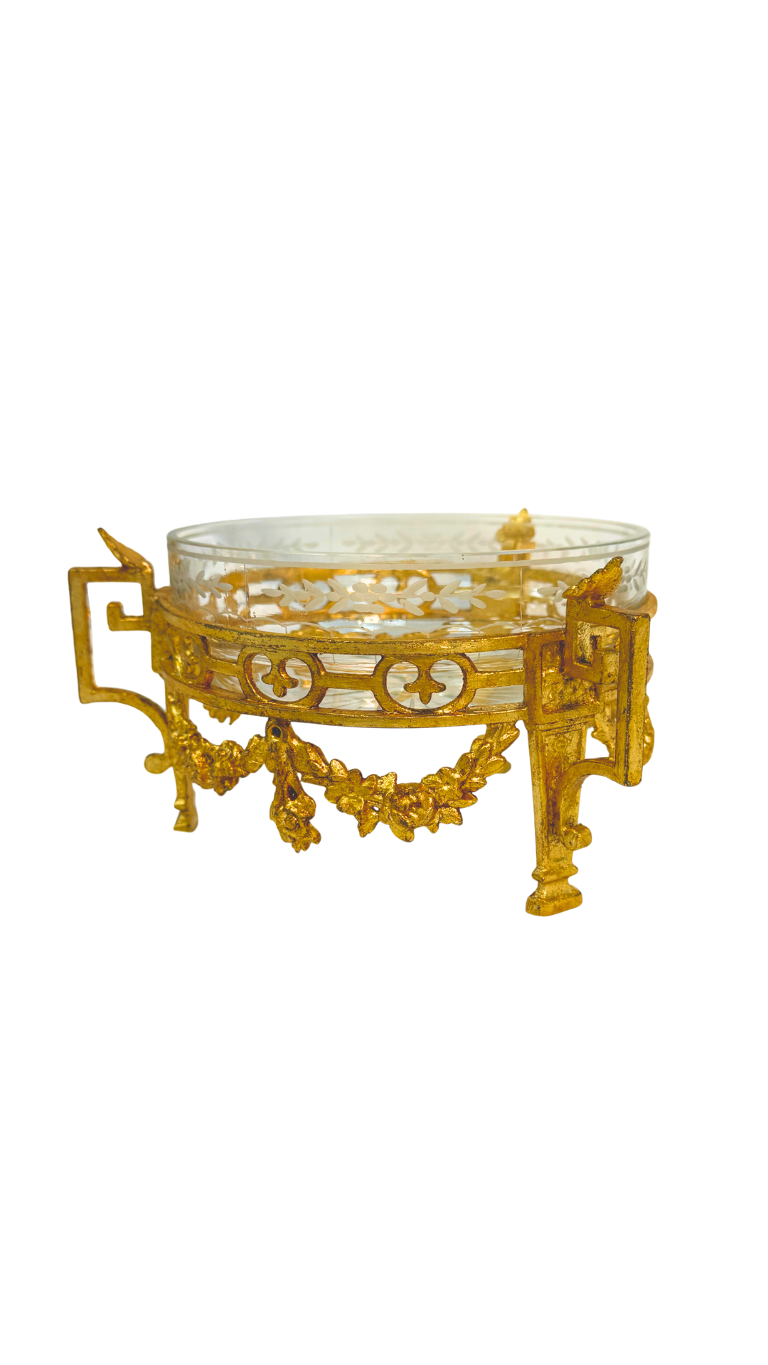 French Doré Bronze and Etched Crystal Dish