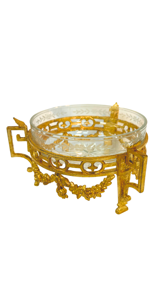 French Doré Bronze and Etched Crystal Dish