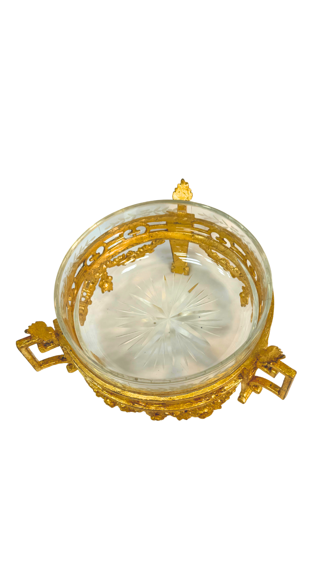 French Doré Bronze and Etched Crystal Dish