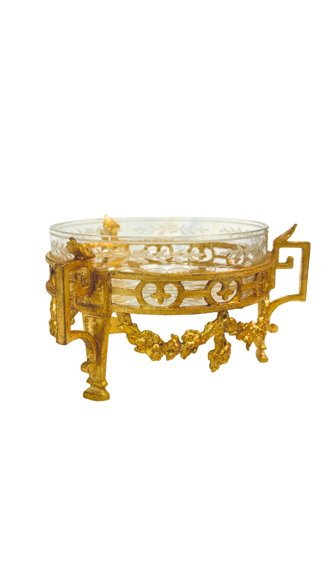 French Doré Bronze and Etched Crystal Dish