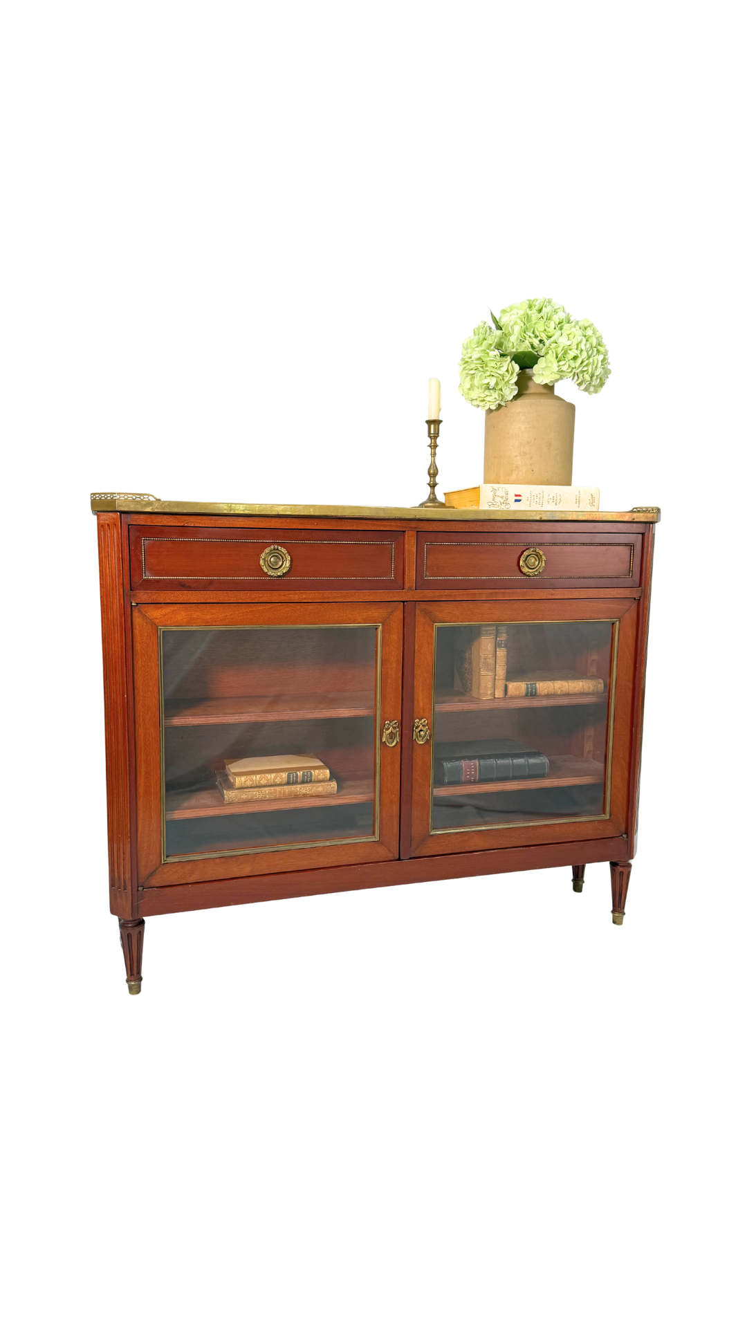 Louis XVI–Style Mahogany Console Cabinet with Marble Top