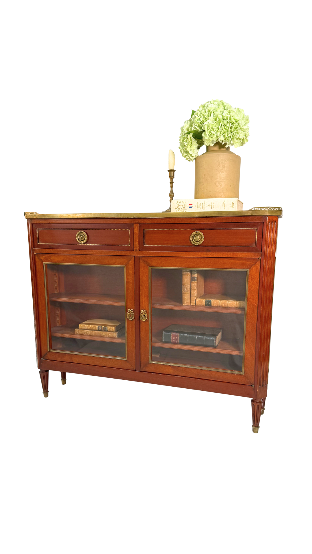 Louis XVI–Style Mahogany Console Cabinet with Marble Top