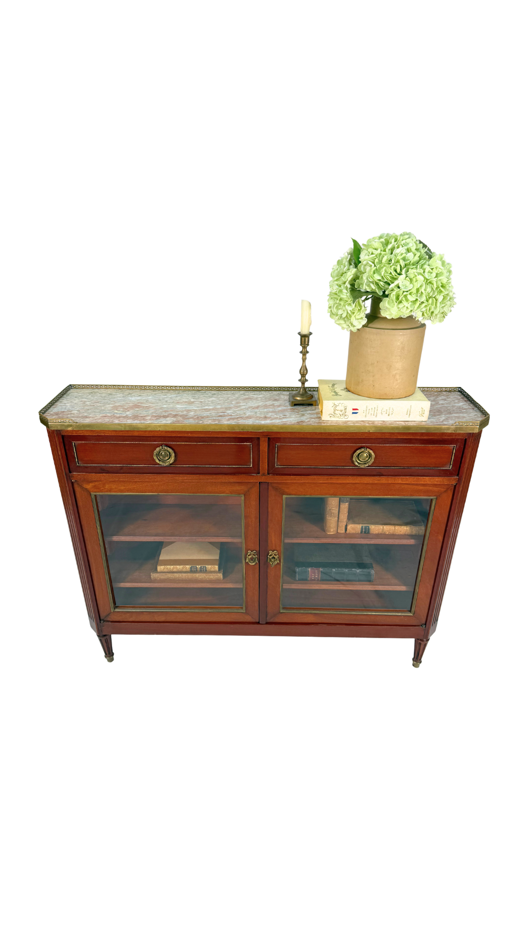 Louis XVI–Style Mahogany Console Cabinet with Marble Top
